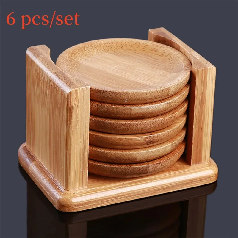 Marble Coaster Set - 6 buah sandaran cangkir tatakan bambu