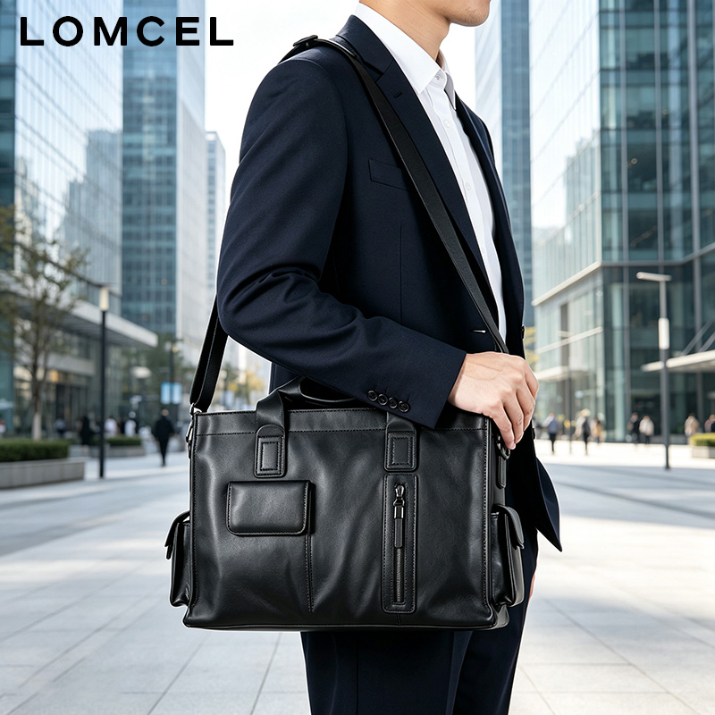 Leather Briefcase - LOMCEL P116, tas tangan modis berbahan